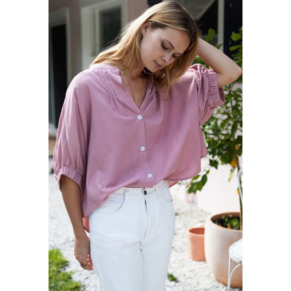Emerson Fry India Collection Mandarin Collar Top Rose Organic